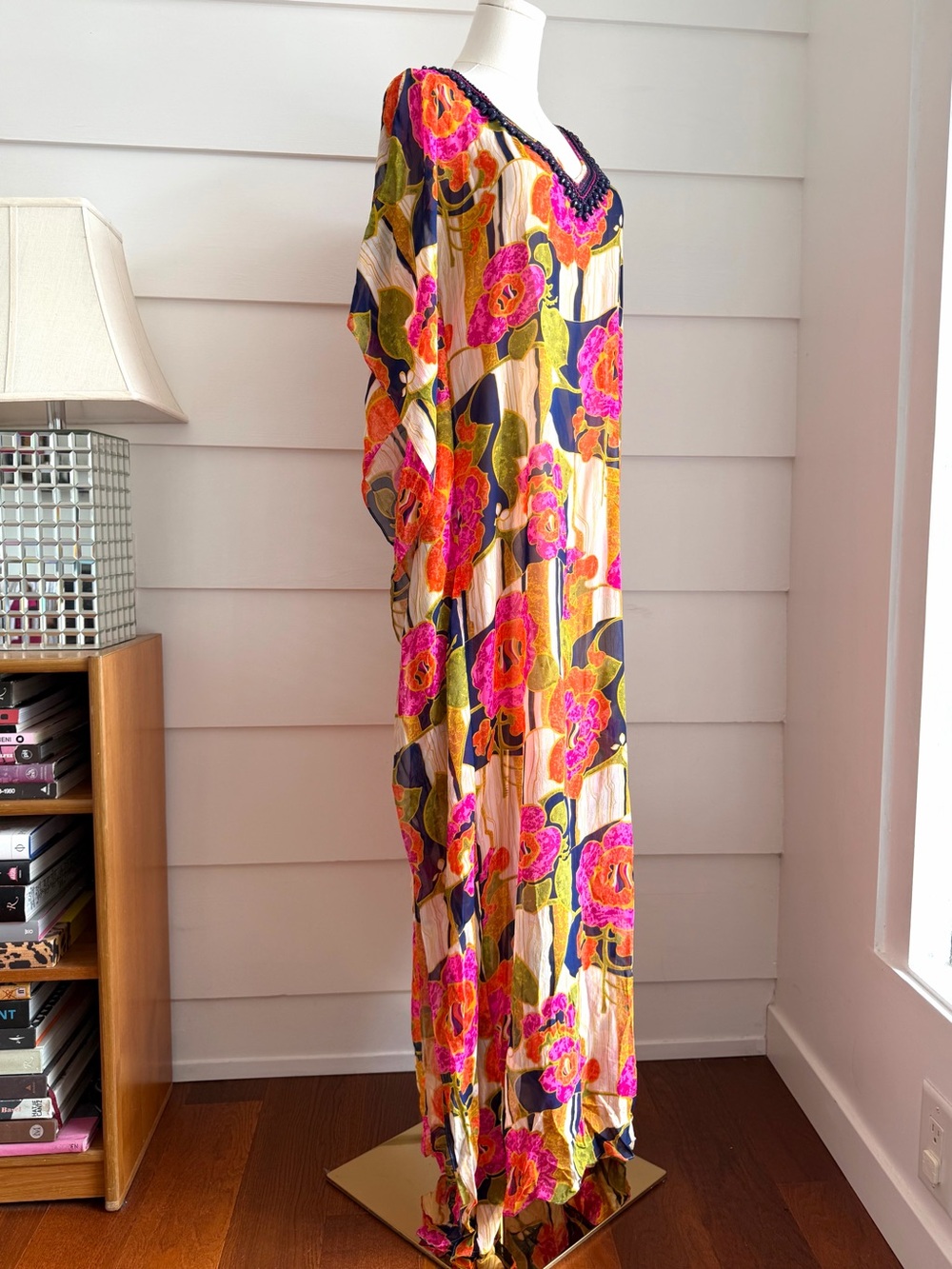 Trina Turk Resort 2016 Runway Silk Floral Maxi Caftan Dress Multi M - Picture 5 of 12